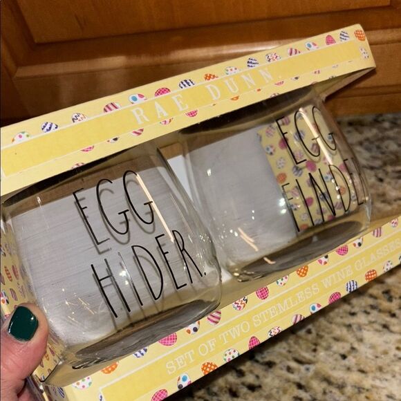 NWT Rae Dunn Egg Hider and Egg Finder Stemless Wine Glasses - Picture 8 of 9